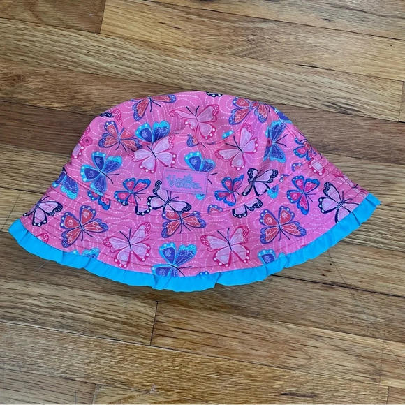 4/$25 UV Skinz Baby Reversible Bucket Sun Hat Blue and Pink Butterflies - Picture 3 of 10